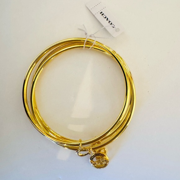 Coach Authentic Signature Charm Bangle Bracelet Trio Set Enamel Gold Tone NWT - Picture 5 of 7